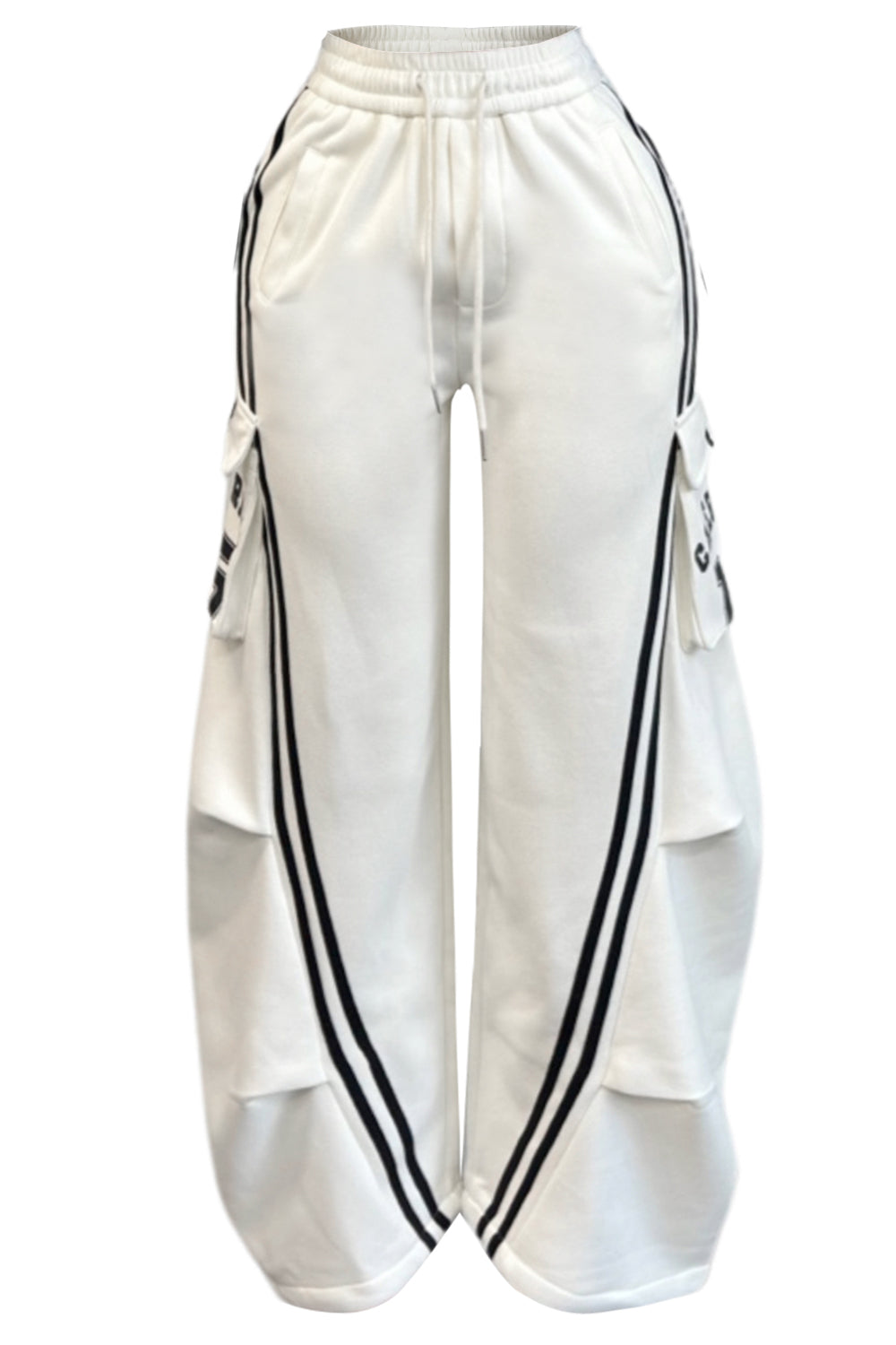 Fleece Cargo Jogger Pants with Striped Detail